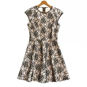 {Ted Baker} Neoprene Pink + Black Lace Fit N Flare